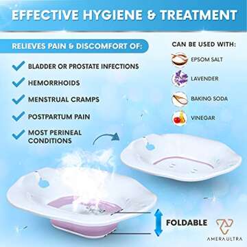 Sitz Bath for Toilet Seat – Foldable Design – Perfect for Postpartum Care & Yoni Steam – for Soothing and Relieving Perineal & Hemorrhoid Swelling/Inflammation – (Purple)