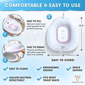 Sitz Bath for Toilet Seat – Foldable Design – Perfect for Postpartum Care & Yoni Steam – for Soothing and Relieving Perineal & Hemorrhoid Swelling/Inflammation – (Purple)