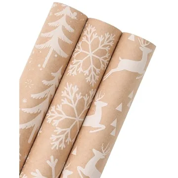 WRAPAHOLIC Kraft Christmas Wrapping Paper Roll - Mini Roll Set - Festive Designs - Eco-Friendly & Re...