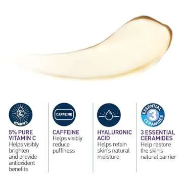 CeraVe Skin Renewing Vitamin C Eye Cream, Vitamin C, Hyaluronic Acid, Ceramides & Caffeine, Under Eye Cream For Dark Circles and Puffiness, Fragrance Free & Ophthalmologist Tested, 0.5 Fl. Oz