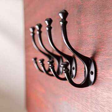 CRAFTSMAN ROAD Vintage Cast Iron Wall Hooks (Set of 4) - Rustic and Functional Home Accent