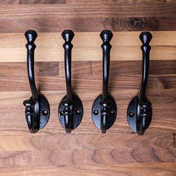 Vintage Cast Iron Wall Hooks - Rustic Farmhouse Decor