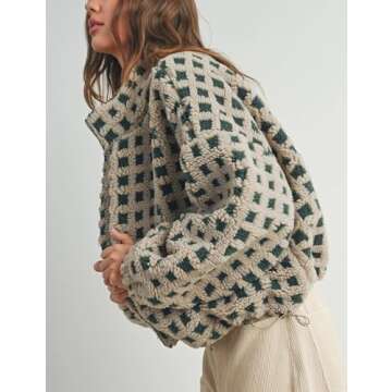 Lianlive Women Winter Fleece Jacket Long Sleeve Zip Up Fuzzy Sherpa Coats Womens Warm Outwear with Pockets (Green-M)