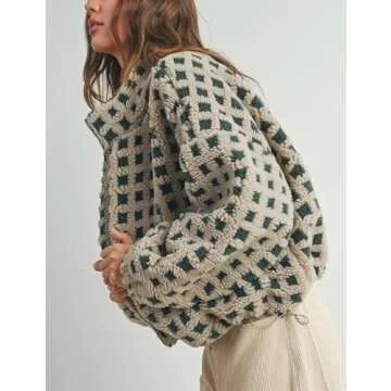 Lianlive Women Winter Fleece Jacket Long Sleeve Zip Up Fuzzy Sherpa Coats Womens Warm Outwear with Pockets (Green-M)