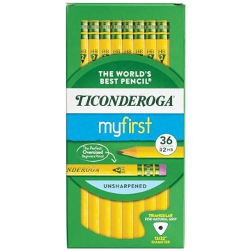 Ticonderoga My First Tri-Write Pencils, Unsharpened, 2 HB Soft, Yellow, 36 Count