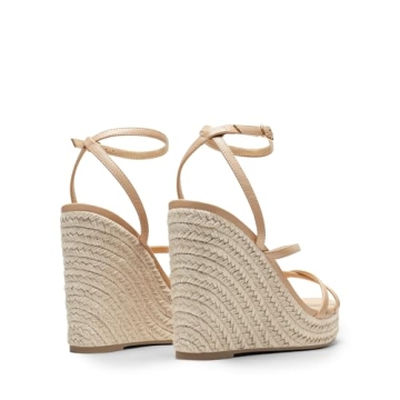 DREAM PAIRS Strappy Espadrille Platform Wedge Sandals for Women Dressy Summer, Comfortable Open Toe Sandals with Cushioned Insole and Ankle Strap Buckle,Size 7.5,Nude,SDPW2421W