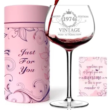 Vintage 1974 Engraved 50th Wine Glass - Perfect Gift for Her 50th Birthday