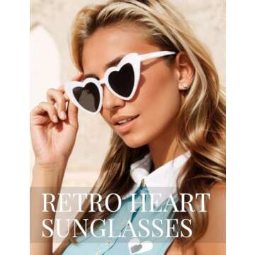 Ricawa 8 Pack Heart Sunglasses Vintage Cat Eye Love Heart Glasses Retro Bachelorette Bride Sunglasse...