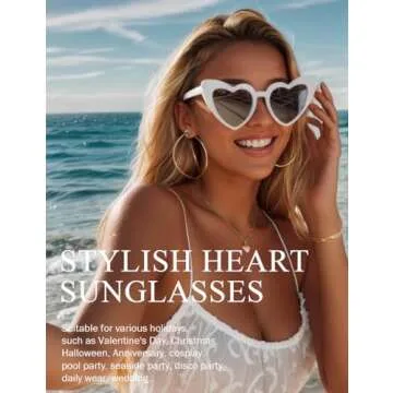 Ricawa 8 Pack Heart Sunglasses Vintage Cat Eye Love Heart Glasses Retro Bachelorette Bride Sunglasses Bulk for Women Wedding Party (White)