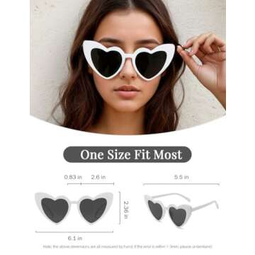 Ricawa 8 Pack Heart Sunglasses Vintage Cat Eye Love Heart Glasses Retro Bachelorette Bride Sunglasses Bulk for Women Wedding Party (White)