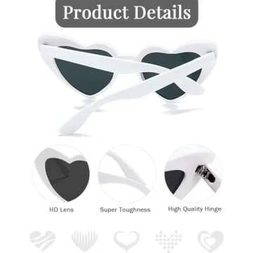 Ricawa 8 Pack Heart Sunglasses Vintage Cat Eye Love Heart Glasses Retro Bachelorette Bride Sunglasses Bulk for Women Wedding Party (White)