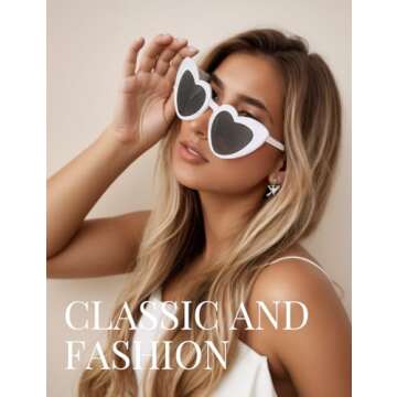Ricawa 8 Pack Heart Sunglasses Vintage Cat Eye Love Heart Glasses Retro Bachelorette Bride Sunglasses Bulk for Women Wedding Party (White)