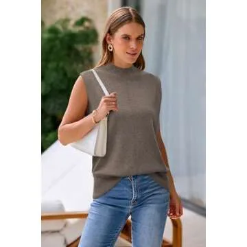 Arach&Cloz Womens Spring Winter 2025 Sweater Vest Business Casual Outfits Work Tank Tops Mock Neck S...