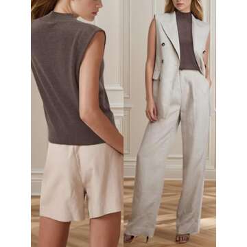 Arach&Cloz Womens Spring Winter 2025 Sweater Vest Business Casual Outfits Work Tank Tops Mock Neck Sleeveless Turtleneck Cashmere Knit Dressy Clothes Coffee Brown