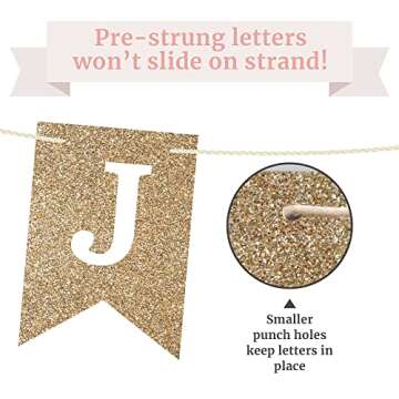 Pre-Strung Just Married Banner - No DIY - Gold Glitter Wedding Party Banner - Pre-Strung Garland on 6 ft Strands - Gold Wedding Reception Party or Car Decorations & Decor. Did We Mention No DIY