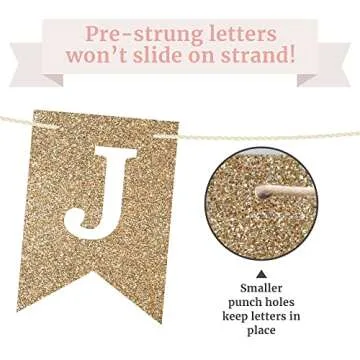 Pre-Strung Just Married Banner - No DIY - Gold Glitter Wedding Party Banner - Pre-Strung Garland on 6 ft Strands - Gold Wedding Reception Party or Car Decorations & Decor. Did We Mention No DIY