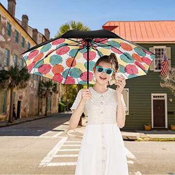 LANBRELLA Umbrella Reverse Travel Umbrellas Windproof Compact Folding - Maple Leaf