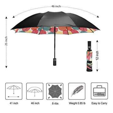 LANBRELLA Umbrella Reverse Travel Umbrellas Windproof Compact Folding - Maple Leaf