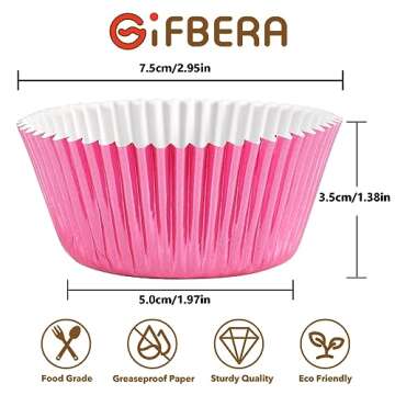 Gifbera Standard Pink Foil Cupcake Liners Wrappers Baking Cups for Baking 100 Count, Pink
