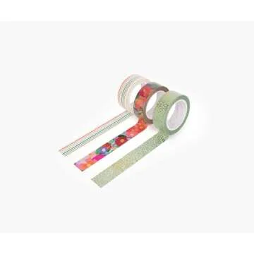 RIFLE PAPER CO. Garden Party Paper Tape, 393" L x 0.62" W, Set of 3 Coordinating Patterns, Adhesive Paper Tape, Printed in Full Color, Add Decorative Accents to Gift Wrap