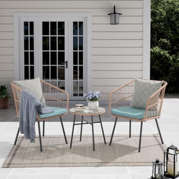 Super Patio 3 Piece Patio Set, Outdoor Furniture Wicker Bistro Set Rattan Chair Conversation Sets wi...