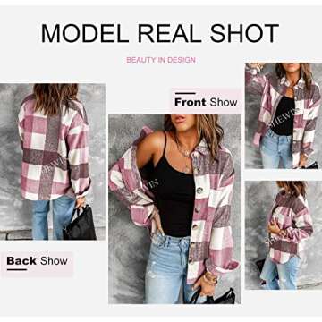 SHEWIN Women's Plaid Flannel Long Sleeve Button Up Shirt