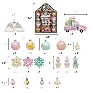 Christmas Ornaments Christmas Tree Decorations,70 PCS Pink Christmas Ornaments Set Red Comes with Unique Christmas Tree Ornaments Decorations Set Pink Ornaments for Christmas Tree