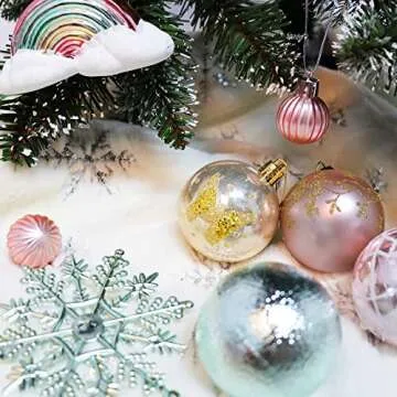Christmas Ornaments Christmas Tree Decorations,70 PCS Pink Christmas Ornaments Set Red Comes with Unique Christmas Tree Ornaments Decorations Set Pink Ornaments for Christmas Tree