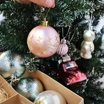 Christmas Ornaments Christmas Tree Decorations,70 PCS Pink Christmas Ornaments Set Red Comes with Unique Christmas Tree Ornaments Decorations Set Pink Ornaments for Christmas Tree