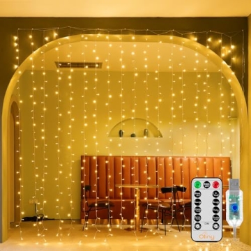Ollny Christmas Curtain Lights 300 LED 9.8FT x 9.8FT Waterproof Outdoor Remote Timer String Lights