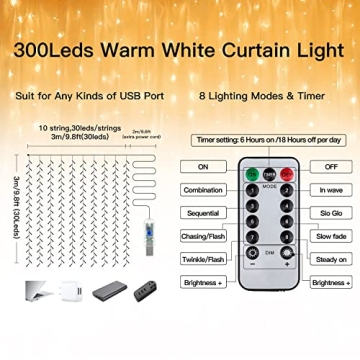 Ollny 300 LED Curtain Lights for Year-Round Decor