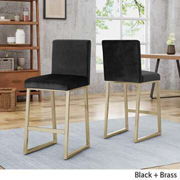 GDFStudio Great Deal Furniture Christopher Knight Home Lexi Modern Velvet Barstools, Black and Brass...