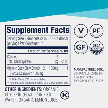 Vimergy Organic Cat’s Claw Liquid – Immune Support & Antioxidants