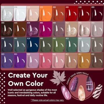 MEFA 56 Pcs Gel Nail Polish Kit with U V Light, 32 Colors Burgundy Glitter Gel Nail Polish Set with ...