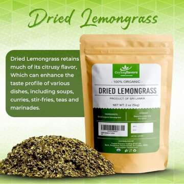 CEYLONFLAVORS FRESH AND PURE Organic Premium Grade Dried Lemon Grass Cut, harvested from a Organic Farm in Sri Lanka 2 oz/56g