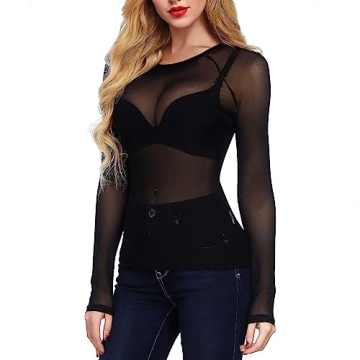 Buauty Black Sheer Tops for Women,Mesh Fishnet Tops Plus Size,Stylish and Sensational Mesh Blouses f...