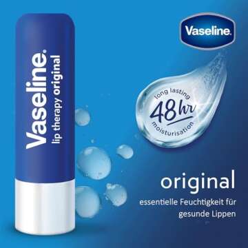 Vaseline Lip Therapy Stick, Original | Original Petroleum Jelly Vaseline Lip Balm for Soft Lips | 4.8g