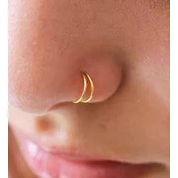 MODRSA Nose Rings Nose Rings Hoops Nose Piercings Surgical Steel Nose Ring Double Nose Ring for Single Piercing Double Hoop Nose Rings Studs for Women Gold