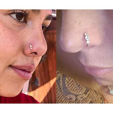 MODRSA Nose Rings Nose Rings Hoops Nose Piercings Surgical Steel Nose Ring Double Nose Ring for Single Piercing Double Hoop Nose Rings Studs for Women Gold