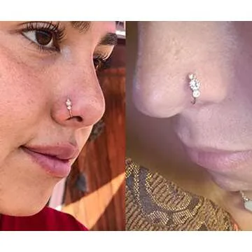 MODRSA Nose Rings Nose Rings Hoops Nose Piercings Surgical Steel Nose Ring Double Nose Ring for Single Piercing Double Hoop Nose Rings Studs for Women Gold