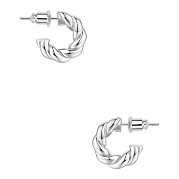 Wowshow Silver Hoop Earrings - Twisted Rope Design Lightweight Gold Plated