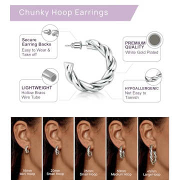 Wowshow Silver Hoop Earrings Lightweight Perfect for Sensitive Ears