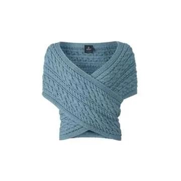 Aran Woollen Mills Women's Aran Cable Crossover Wrap Sweater 100% Merino Wool V-Neck with Buttons (Medium)