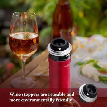 EZBASICS Wine Stoppers Wine Saver Pump with Wine Bottle Stoppers, 1 Pack Stainless Steel Pump+ 4 Wine Bottle Stoppers