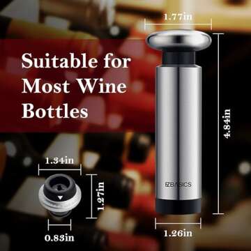 EZBASICS Wine Stoppers Wine Saver Pump with Wine Bottle Stoppers, 1 Pack Stainless Steel Pump+ 4 Wine Bottle Stoppers