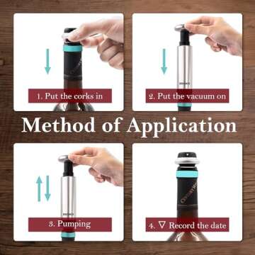 EZBASICS Wine Stoppers Wine Saver Pump with Wine Bottle Stoppers, 1 Pack Stainless Steel Pump+ 4 Wine Bottle Stoppers