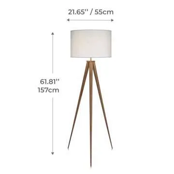 Teamson Home 61.81 in. Postmodern Tripod Floor Lamp with Foot Switch, Minimalist Lighting Option for Ambient, Accent, or Reading, Faux Natural Wood Grain Finish and White Drum Shade