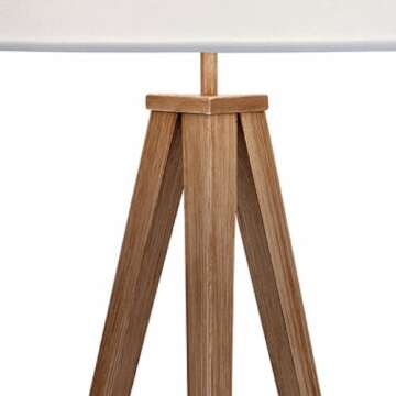 Teamson Home 61.81 in. Postmodern Tripod Floor Lamp with Foot Switch, Minimalist Lighting Option for Ambient, Accent, or Reading, Faux Natural Wood Grain Finish and White Drum Shade