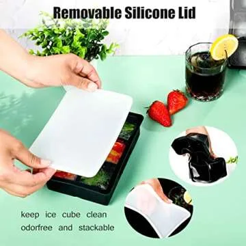 Large Ice Cube Tray 2 Pack Silicone Ice Cube Trays with Lid for Freezer Stackable Ice Cube Mold for Making Large Square Ice Cubes for Whiskey Cocktails & Bourbon- Black