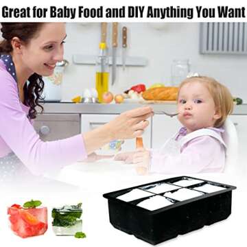 Large Ice Cube Tray 2 Pack Silicone Ice Cube Trays with Lid for Freezer Stackable Ice Cube Mold for Making Large Square Ice Cubes for Whiskey Cocktails & Bourbon- Black